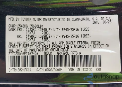 2023 Toyota Tacoma Sr5 V6 from USA, damaged, VIN 3TYCZ5AN6PT167436